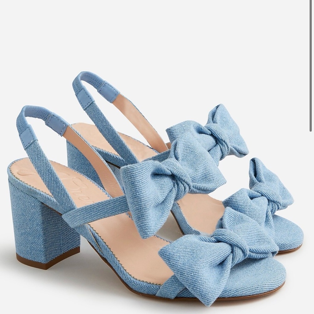 Like New J. Crew Lucie bow slingback sandals in denim twill 8.5